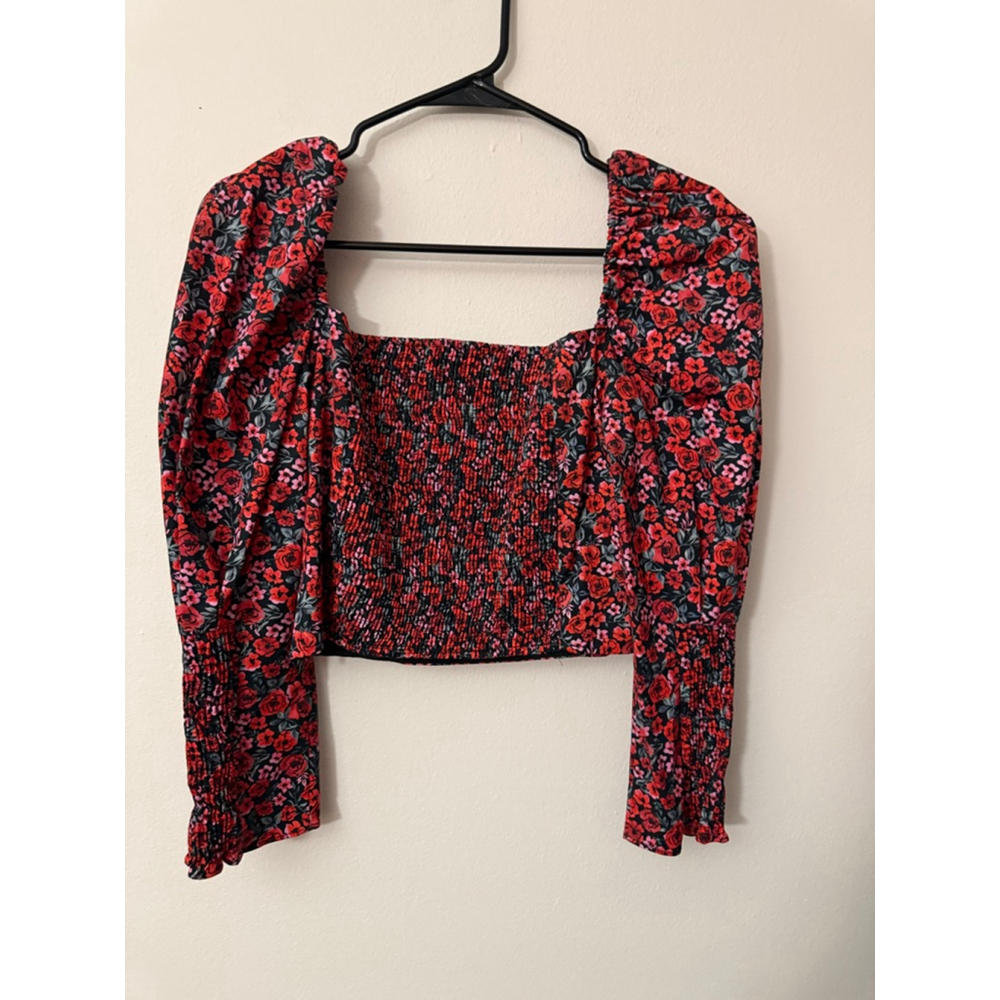 Women's Zara Red Floral Crop Top with puff shoulder size M - Picture 4 of 4